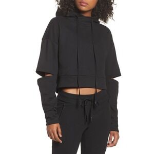 Alo Yoga Cropped Hoodie with Cut-Out Sleeves – Black - Size S